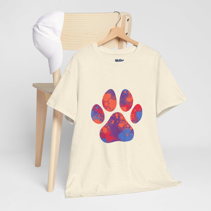 Vibrant Dog Paw Print Cotton T-Shirt