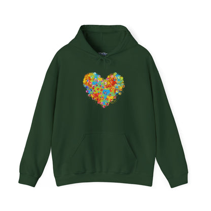 Colorful Heart Graphic Cozy Hoodie | Comfortable Winter Apparel