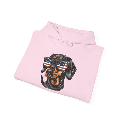 Patriotic Dachshund Dog Unisex Hoodie With Sunglasses