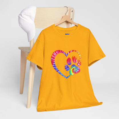 Paw Heart Rainbow Tie-Dye Dog Lover Cotton T-Shirt