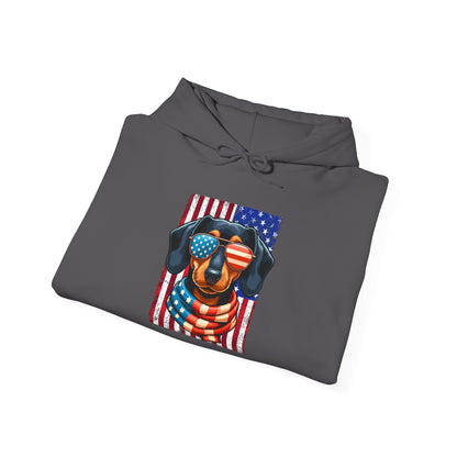 Patriotic Dachshund Dog Flag Shades Unisex Hoodie