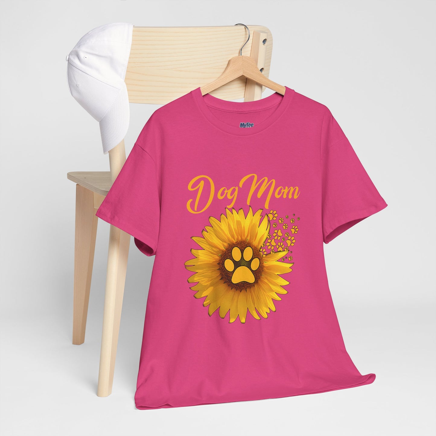 Dog Mom Sunflower Paw Cotton T-Shirt