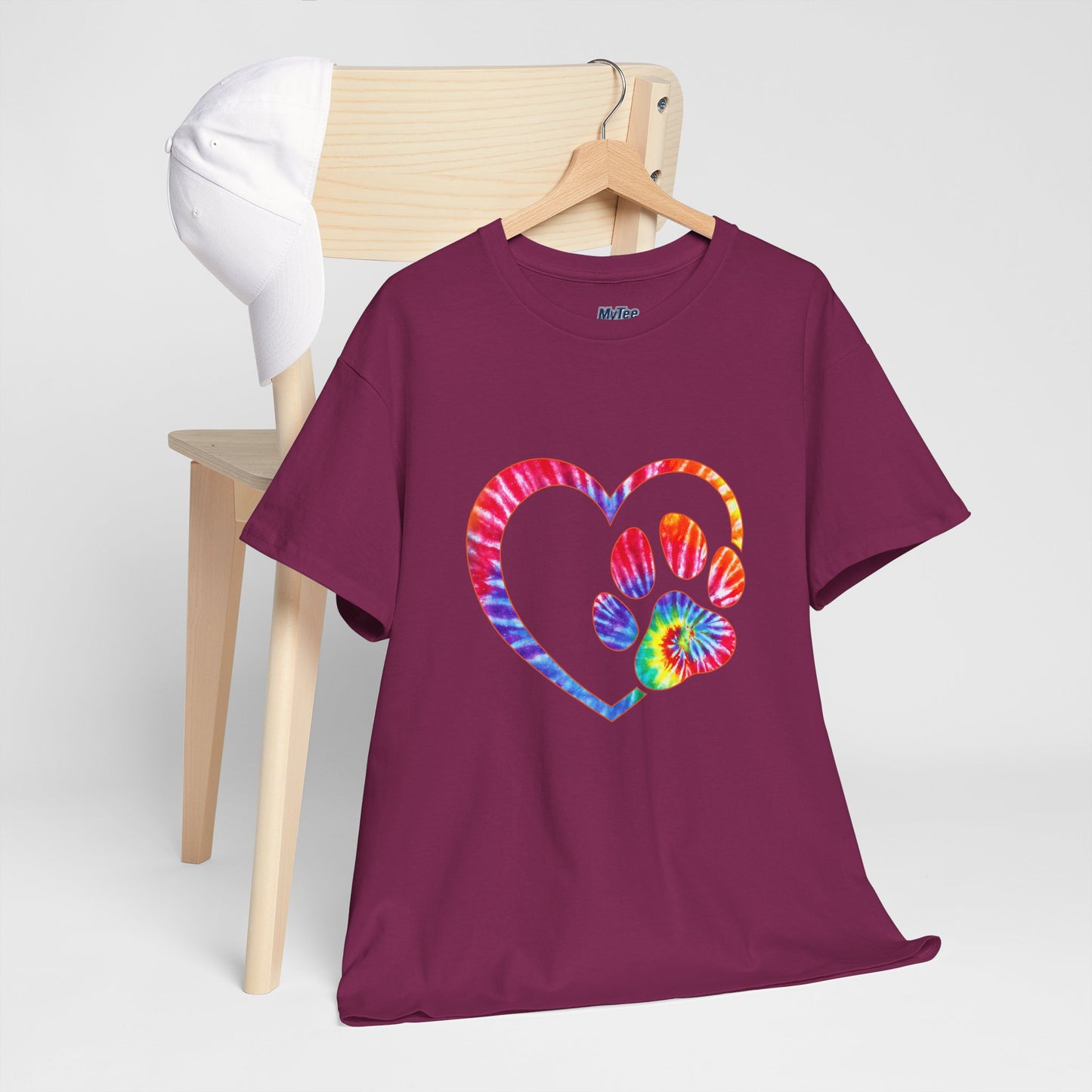 Paw Heart Rainbow Tie-Dye Dog Lover Cotton T-Shirt