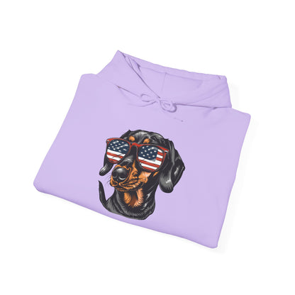 Patriotic Dachshund Dog Unisex Hoodie With Sunglasses