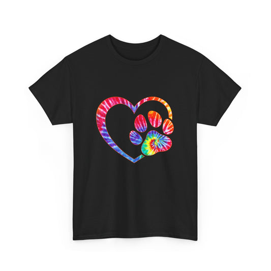 Paw Heart Rainbow Tie-Dye Dog Lover Cotton T-Shirt