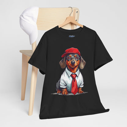 Dachshund Boss Unisex T-Shirt – Cool Pup in Cap & Tie