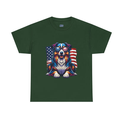 Patriotic Australian Shepherd With Sunglasses Unisex T-Shirt