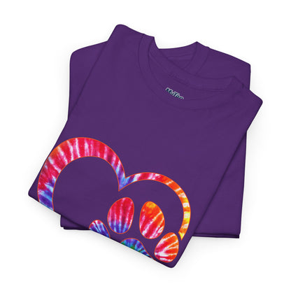 Paw Heart Rainbow Tie-Dye Dog Lover Cotton T-Shirt