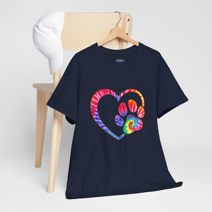 Paw Heart Rainbow Tie-Dye Dog Lover Cotton T-Shirt