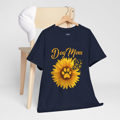 Dog Mom Sunflower Paw Cotton T-Shirt