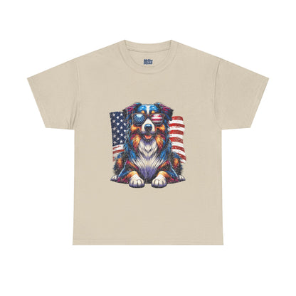Patriotic Australian Shepherd With Sunglasses Unisex T-Shirt