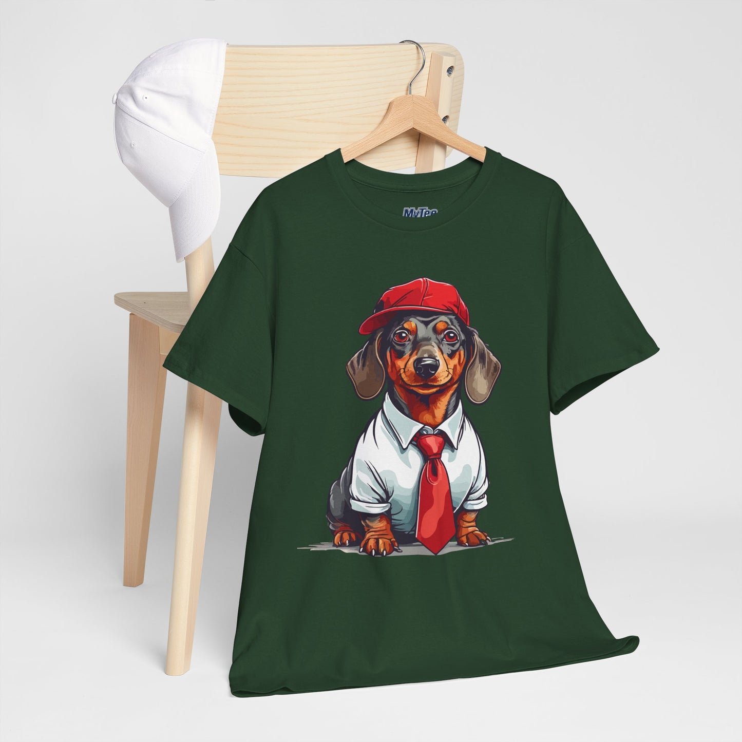 Dachshund Boss Unisex T-Shirt – Cool Pup in Cap & Tie