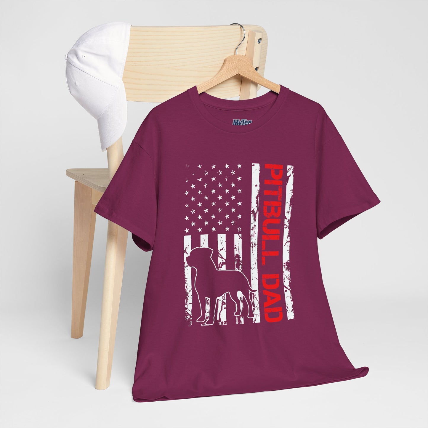 Patriotic Pitbull Dad Heavy Cotton T-Shirt | Father's Day Gift