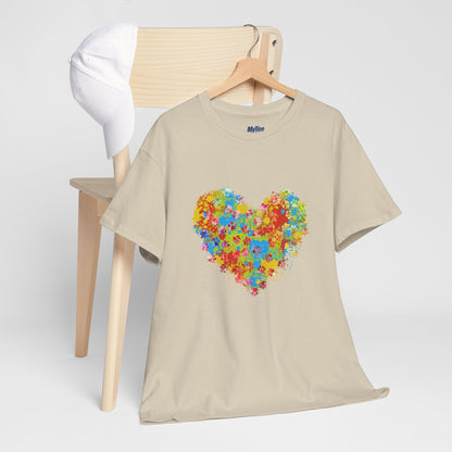 Colorful Paw Print Heart Cotton T-Shirt - Perfect for Dog Lovers