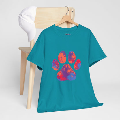 Vibrant Dog Paw Print Cotton T-Shirt