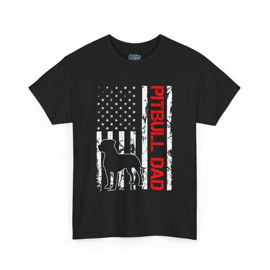 Patriotic Pitbull Dad Heavy Cotton T-Shirt | Father's Day Gift
