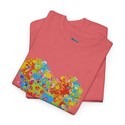 Colorful Paw Print Heart Cotton T-Shirt - Perfect for Dog Lovers