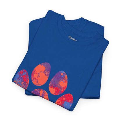 Vibrant Dog Paw Print Cotton T-Shirt