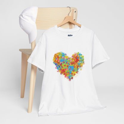 Colorful Paw Print Heart Cotton T-Shirt - Perfect for Dog Lovers