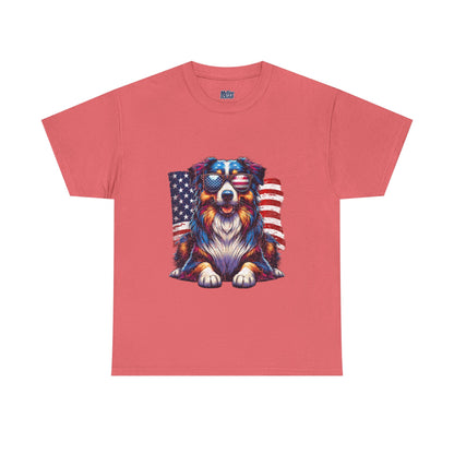 Patriotic Australian Shepherd With Sunglasses Unisex T-Shirt