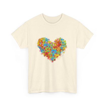 Colorful Paw Print Heart Cotton T-Shirt - Perfect for Dog Lovers