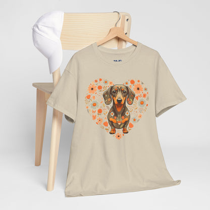 Dachshund Love Unisex T-Shirt – Adorable Floral Heart Dog Tee