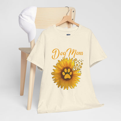 Dog Mom Sunflower Paw Cotton T-Shirt