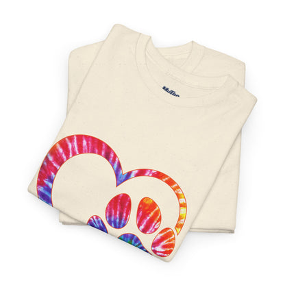 Paw Heart Rainbow Tie-Dye Dog Lover Cotton T-Shirt