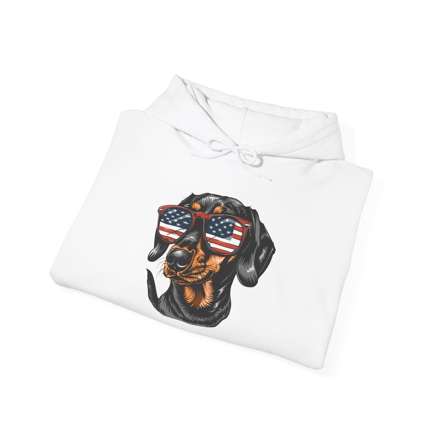 Patriotic Dachshund Dog Unisex Hoodie With Sunglasses