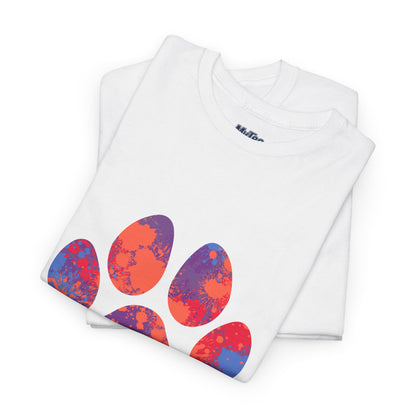 Vibrant Dog Paw Print Cotton T-Shirt