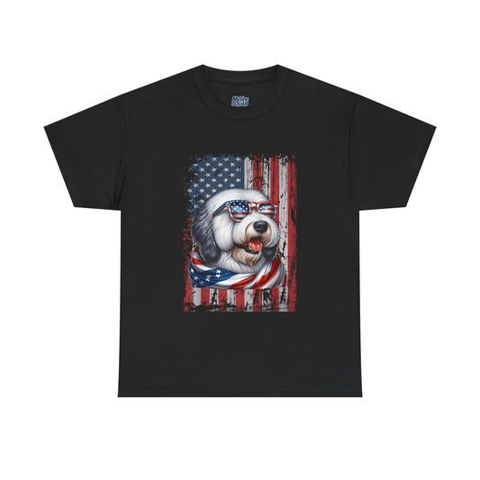 Patriotic Old English Sheepdog With Sunglasses Unisec T-Shirt