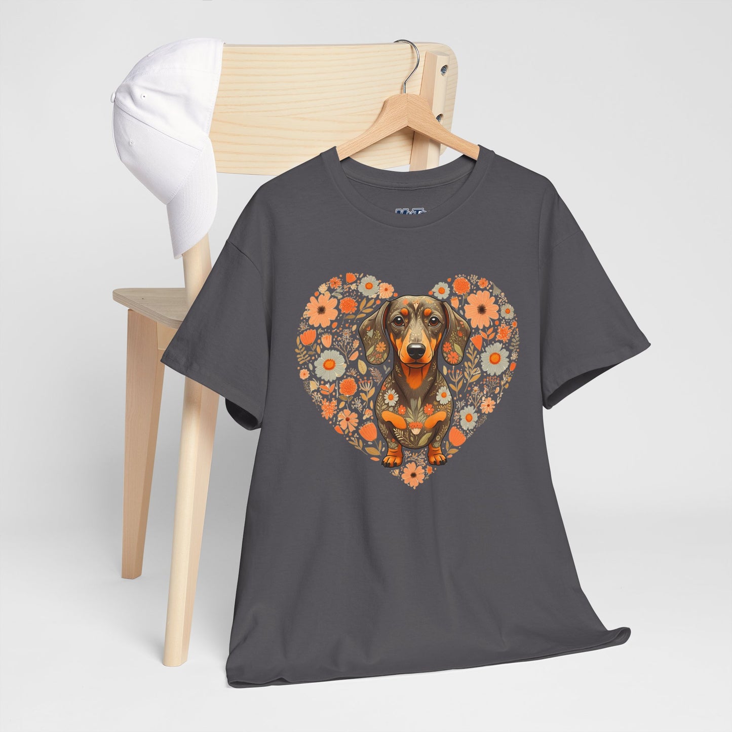 Dachshund Love Unisex T-Shirt – Adorable Floral Heart Dog Tee