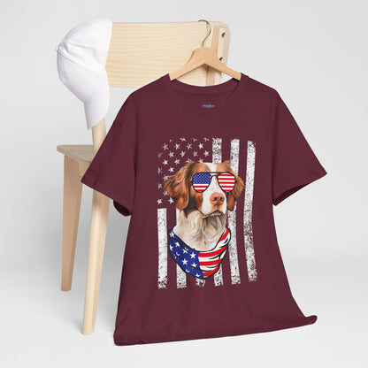 Patriotic Brittany Spaniel with Sunglasses Unisex T-Shirt
