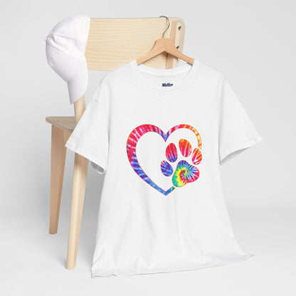 Paw Heart Rainbow Tie-Dye Dog Lover Cotton T-Shirt