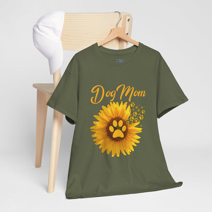 Dog Mom Sunflower Paw Cotton T-Shirt