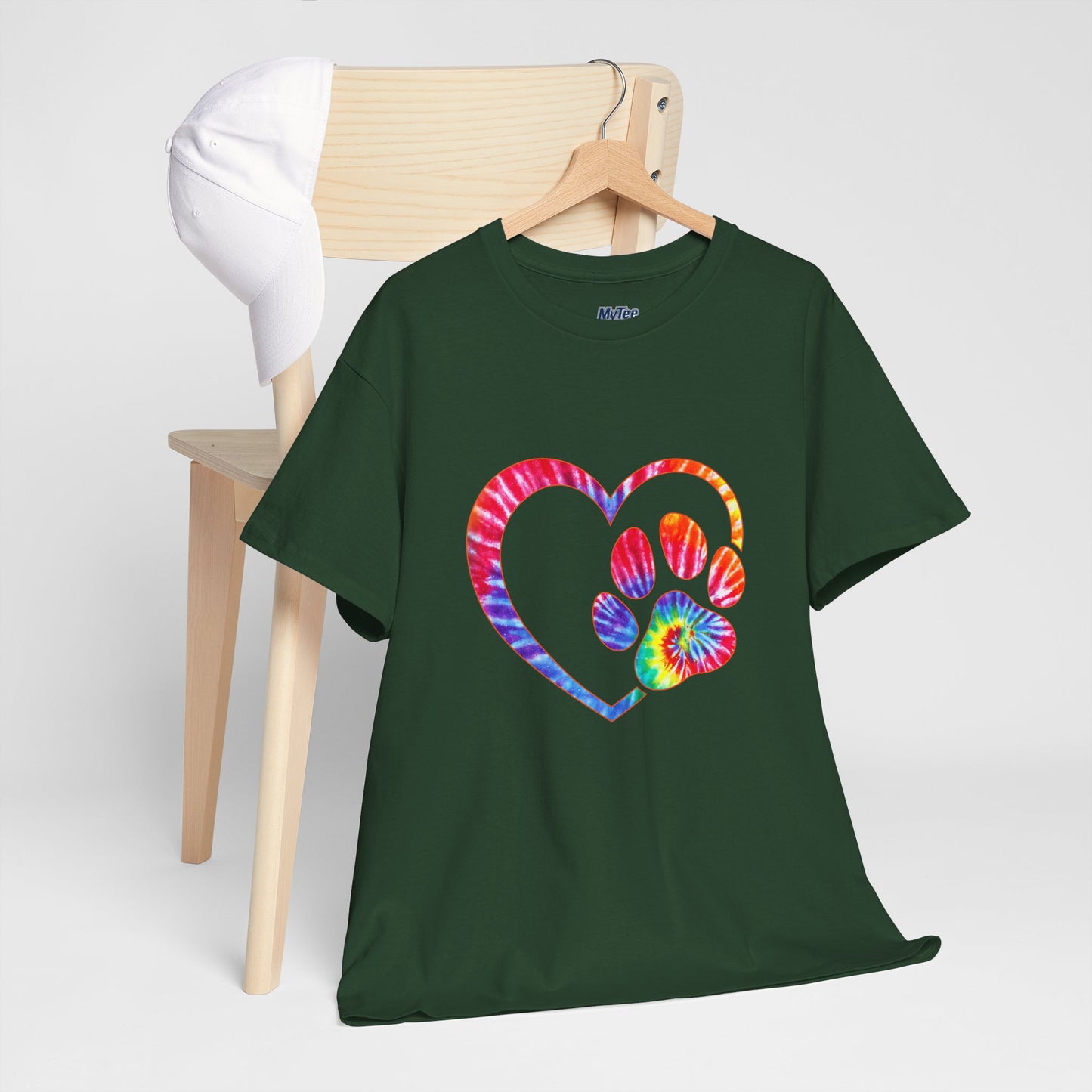 Paw Heart Rainbow Tie-Dye Dog Lover Cotton T-Shirt