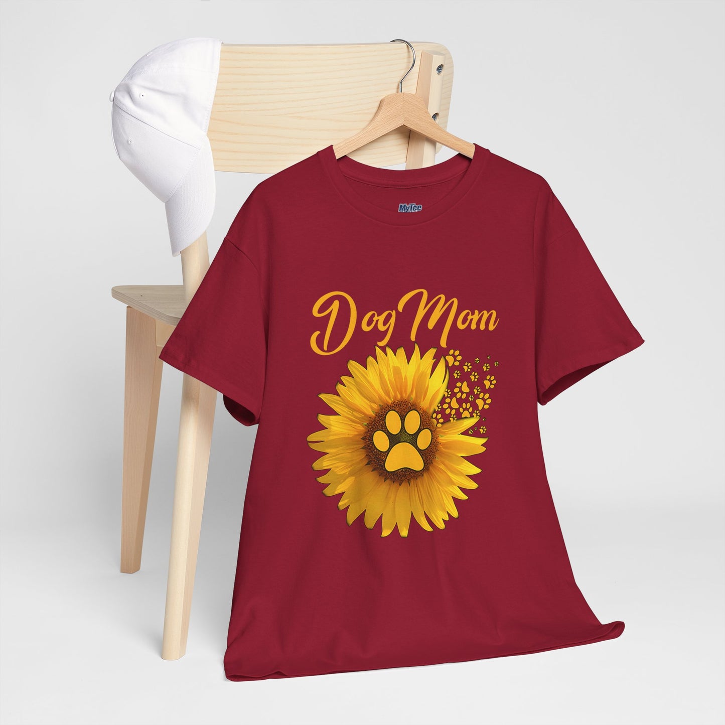 Dog Mom Sunflower Paw Cotton T-Shirt
