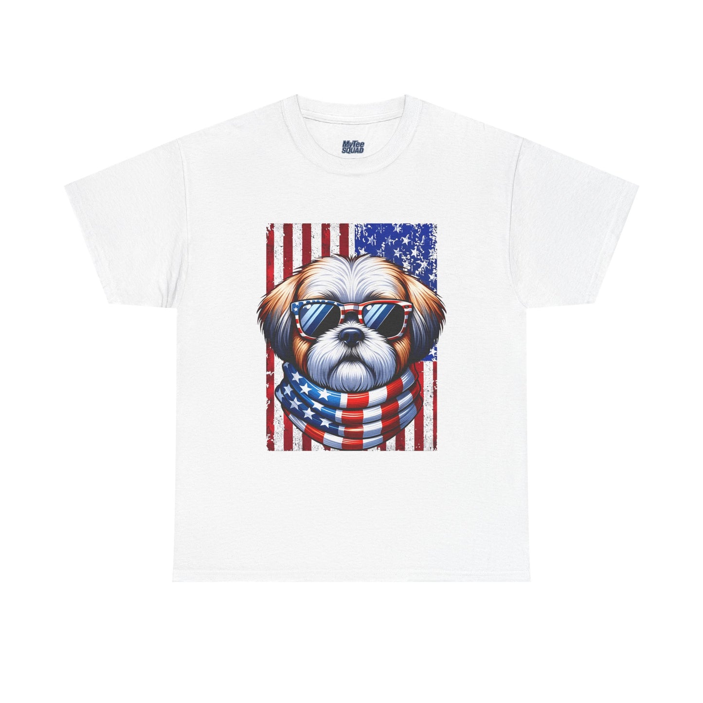 Patriotic Shih Tzu Wearing American Flag and Sunglasses Unisex T-shirt