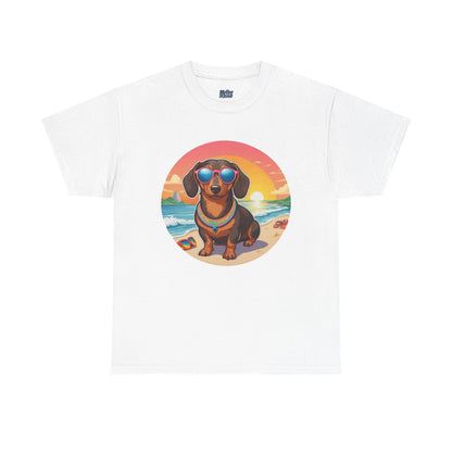 Dachshund Summer Style T-Shirt – Sunglasses & Sand Pup Design