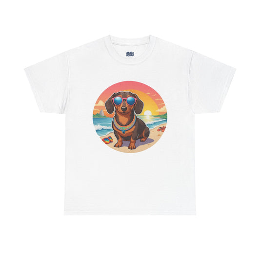 Dachshund Summer Style T-Shirt – Sunglasses & Sand Pup Design