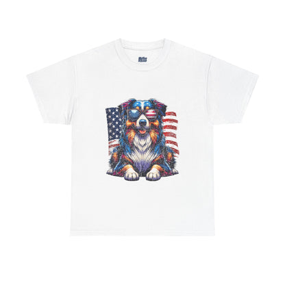 Patriotic Australian Shepherd With Sunglasses Unisex T-Shirt