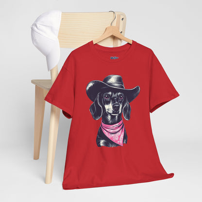 Dachshund Cowgirl Vibes T-Shirt – Pink Bandana Pup Shirt