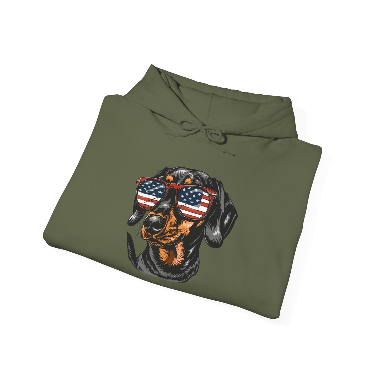 Patriotic Dachshund Dog Unisex Hoodie With Sunglasses