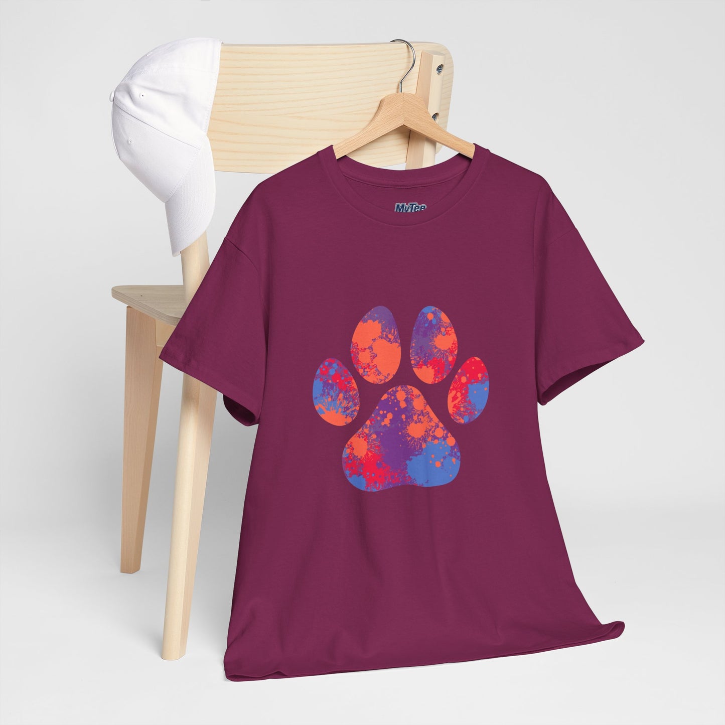 Vibrant Dog Paw Print Cotton T-Shirt