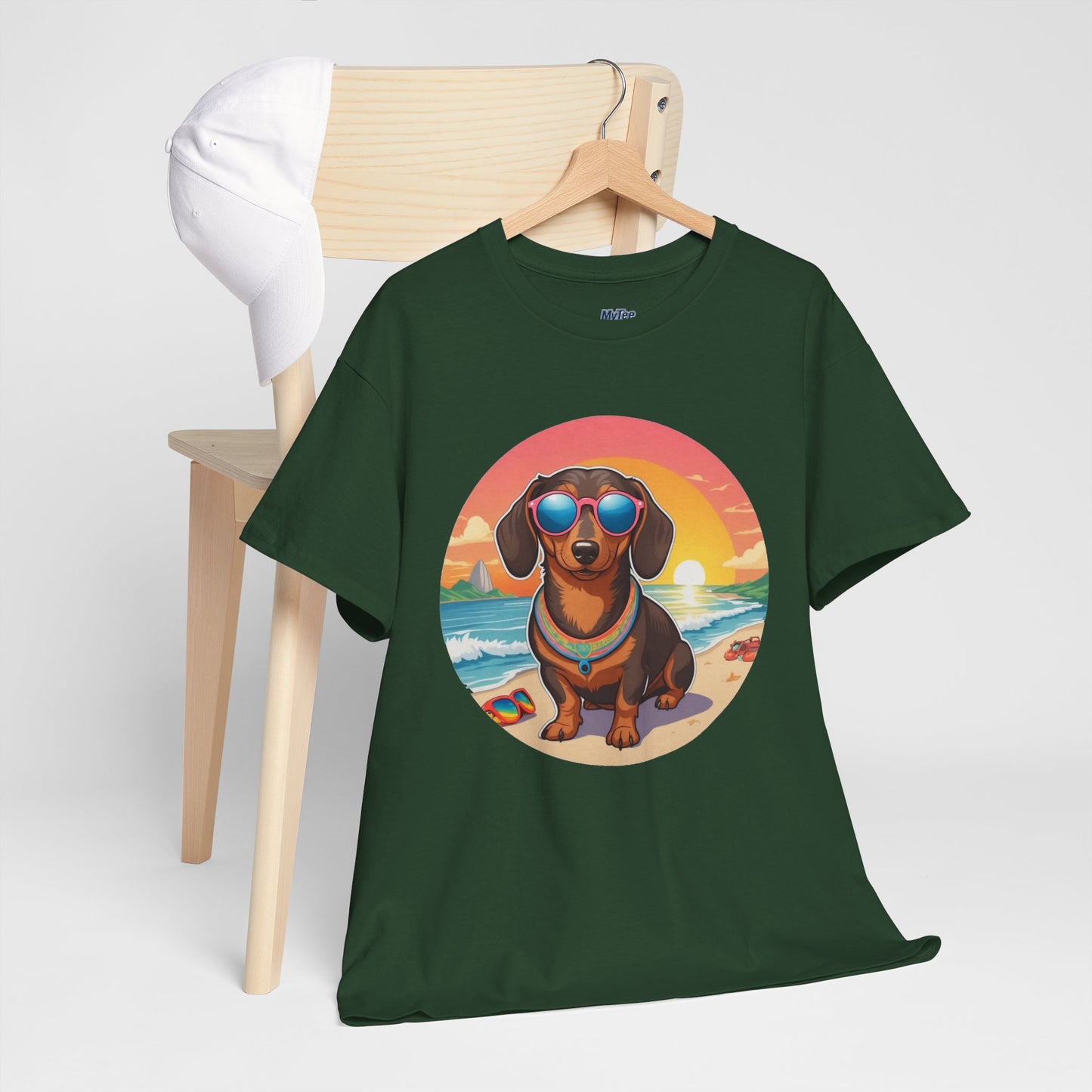Dachshund Summer Style T-Shirt – Sunglasses & Sand Pup Design