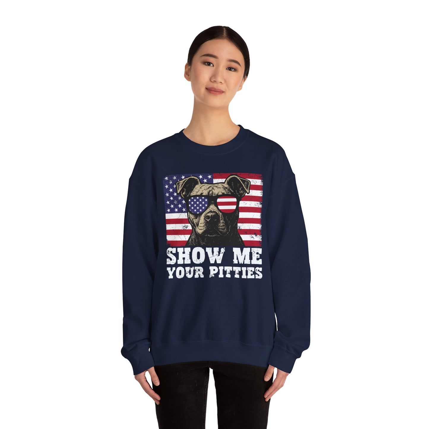 Show Me Your Pitties Patriotic Pitbull Sweatshirt – Funny USA Dog Lover Pullover
