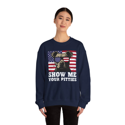 Show Me Your Pitties Patriotic Pitbull Sweatshirt – Funny USA Dog Lover Pullover