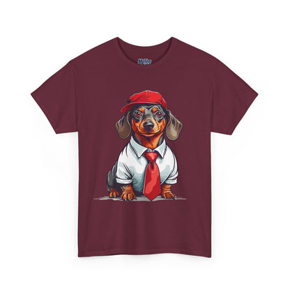 Dachshund Boss Unisex T-Shirt – Cool Pup in Cap & Tie