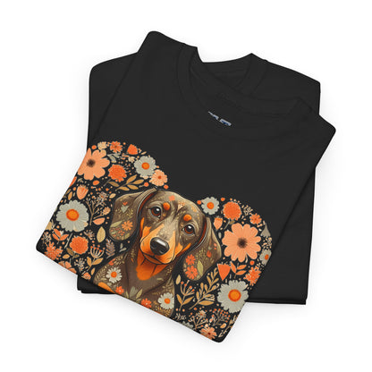 Dachshund Love Unisex T-Shirt – Adorable Floral Heart Dog Tee