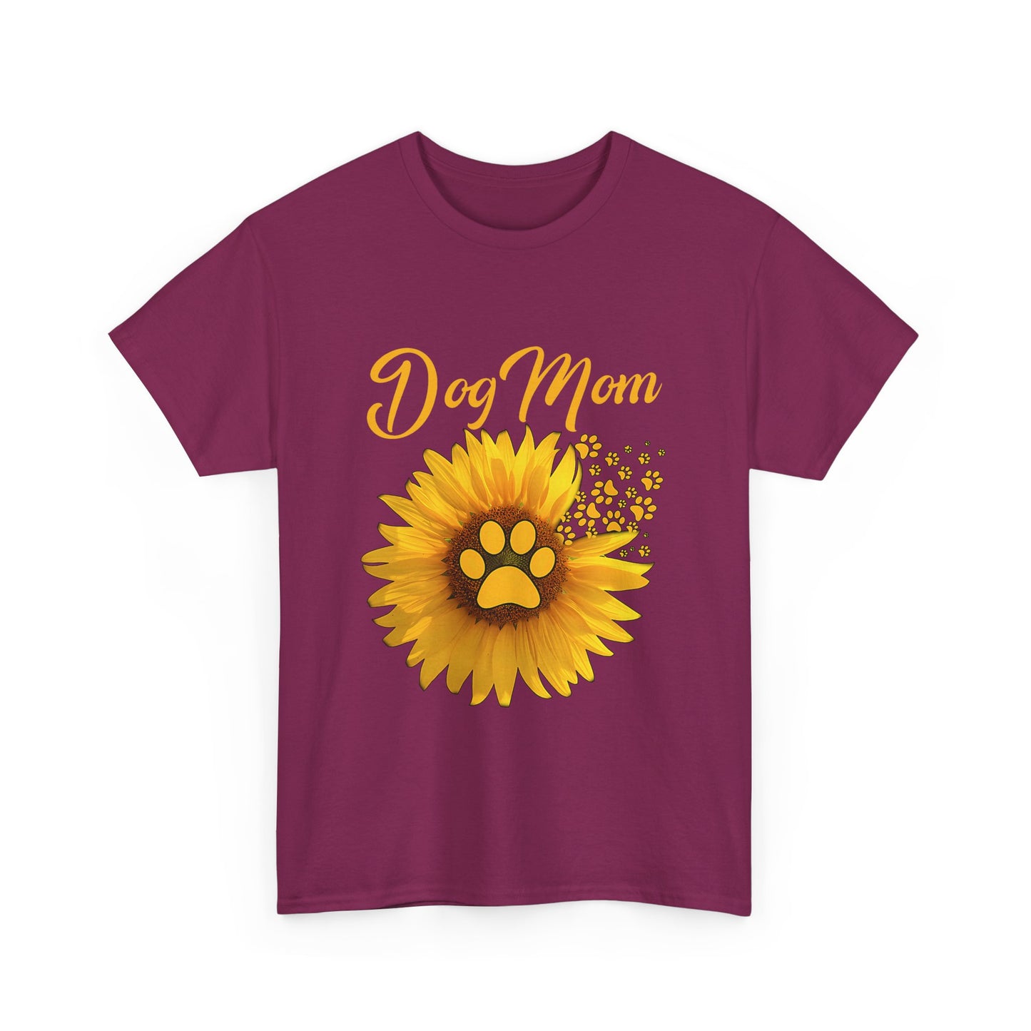 Dog Mom Sunflower Paw Cotton T-Shirt